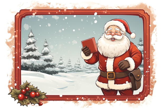 una caricatura de un Santa Claus sosteniendo un libro