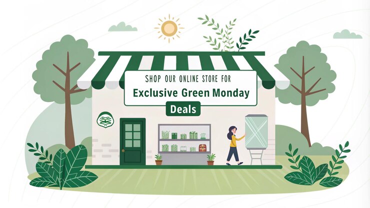 una caricatura de una tienda con un letrero que dice nuestra tienda verde verde verde verde