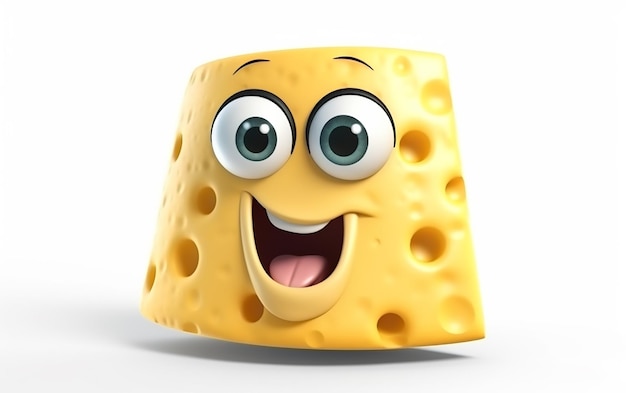 Foto una caricatura de un trozo de queso con una cara sonriente.