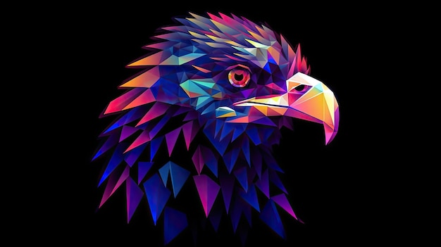 Caricatura vibrante estilo neón de un águila filipina en diseño de polígono geométrico