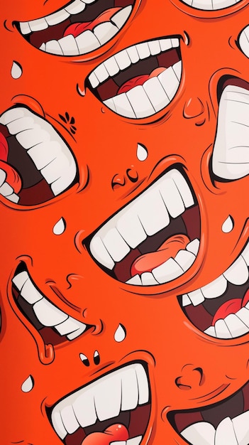 Foto caricaturas de una variedad de caras sonrientes en un fondo naranja generativo ai