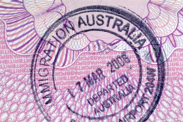 Carimbo de passaporte de partida de imigração australiana