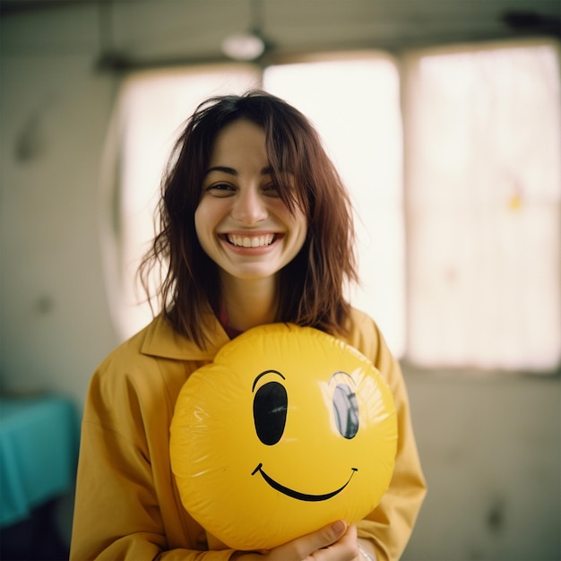 Carinha sorridente amarela pintada à mão com fundo esbranquiçado