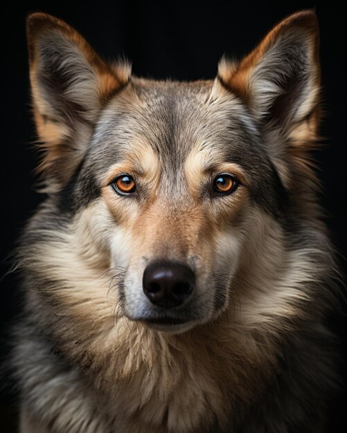 Cariñosa raza de perro lobo checoslovaco sentado bien mirando hacia adelante Foto generada por IA