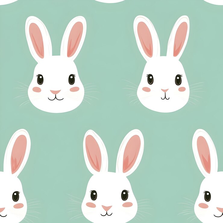 Foto cariñosas caras de conejo en patrón de pastel verde menta fondo para diseños sin costuras