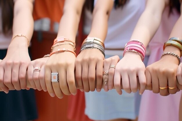 Foto cariñosas pulseras de colores en el fondo del día de la amistad