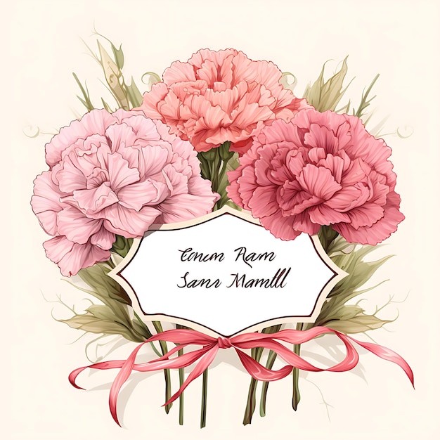Carnations Flower Label Nostalgic Carnation Bouquet With Bur 2D Label Vintage Design Packaging Tem