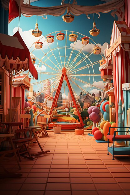 Carnaval Backdrop Ferris Wheel e Carousel Backg Design criativo Livestream Backdrop