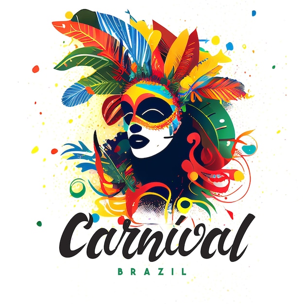 Carnaval de Brasil Mujer latina Usar traje brillante Fiesta tradicional de Río Ilustración brillante plana