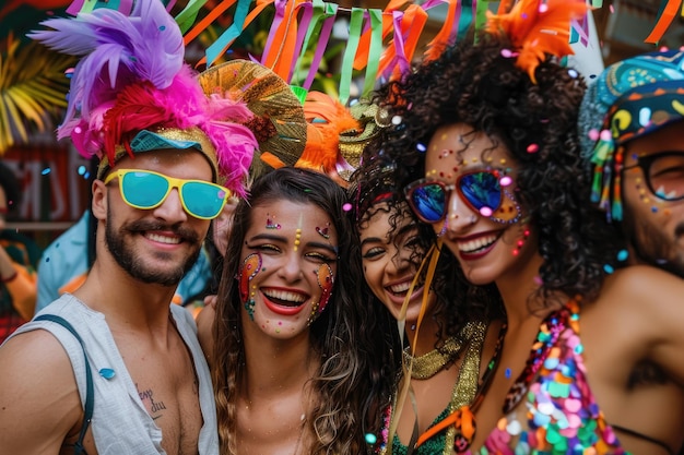 Carnaval brasileño Grupo de amigos celebrando una fiesta de carnaval