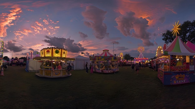 un carnaval con un cielo y nubes en el fondo