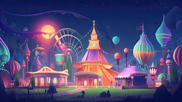 carnaval de colores del arco iris con carpas de colores paseos y juegos ilustración de dibujos animados ai generativo
