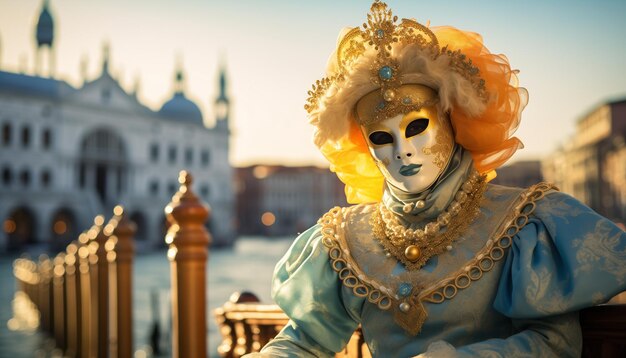 Carnaval de Veneza com máscaras coloridas e trajes elaborados com espaço de cópia