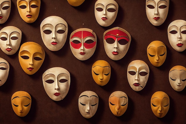 Carnaval ou máscaras teatrais com diferentes emoções máscaras expressando felicidade alegria tristeza tristeza