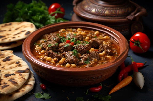 Carne árabe y queso sfiha en la mesa