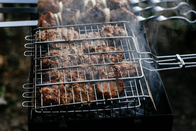 La carne se asa a la parrilla Shashlik.