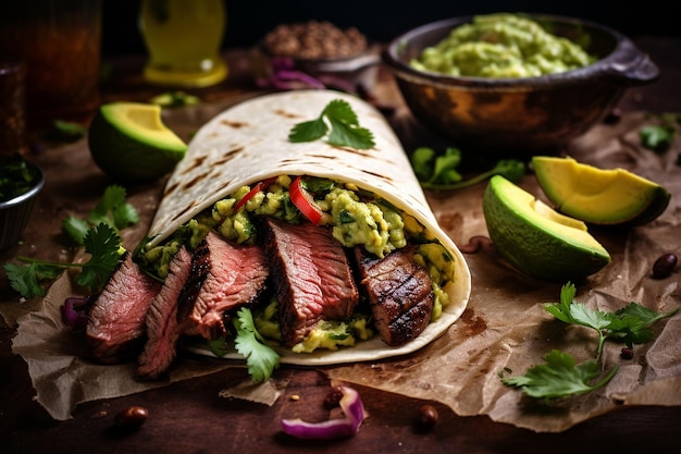 Carne asada e guacamole burrito