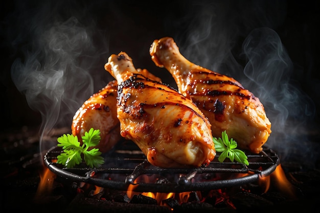 carne asada en la parrilla jugosas palos de pollo sazonados en una parrilla