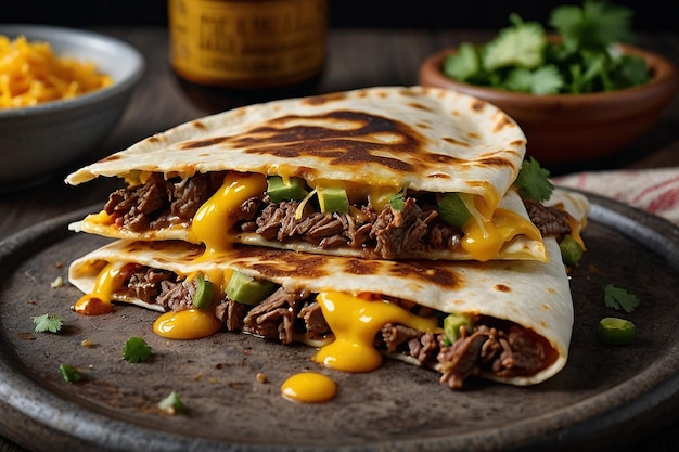 Carne asada quesadilla con queso derretido