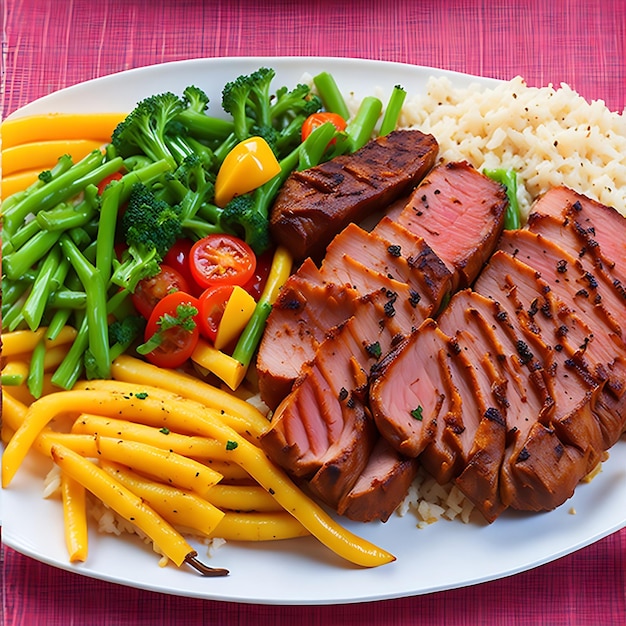 Carne asada con salsa de verduras y papas fritas comida brasileña generativa ai