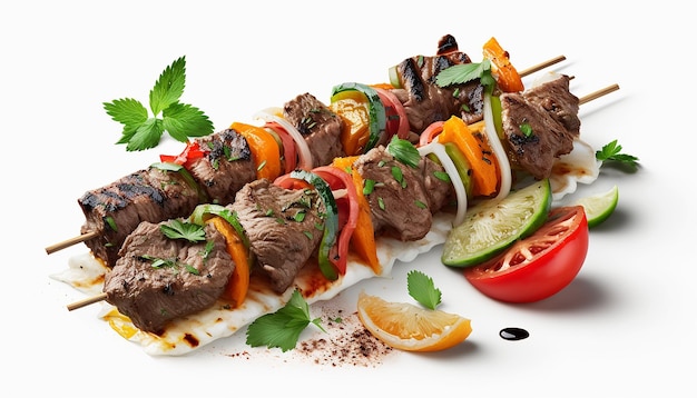 Carne asada con verduras en brochetas IA generativa