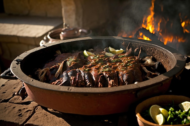 La Carne a la Barbacoa se asa en su propio jugo o se cuece al vapor con una técnica anticuada