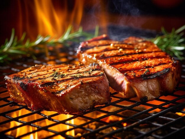 Foto carne de barbacoa a la parrilla cocción al aire libre con carbón