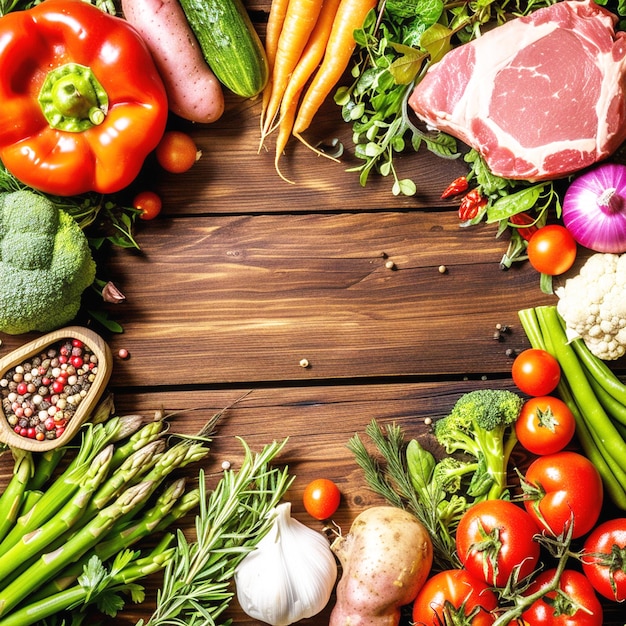 Foto carne de caníbore baja en carbono dieta de verduras salud