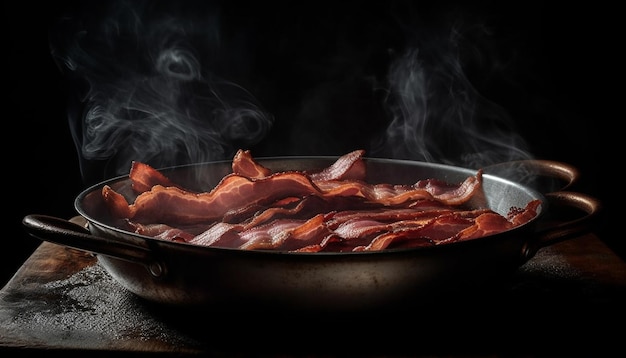 Carne de cerdo ahumada, carne de res a la parrilla, placa de hierro fundido generada por inteligencia artificial