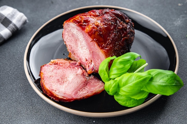 carne de cerdo al horno en el hueso comida bocadillo en la mesa espacio de copia fondo de comida vista superior rústica