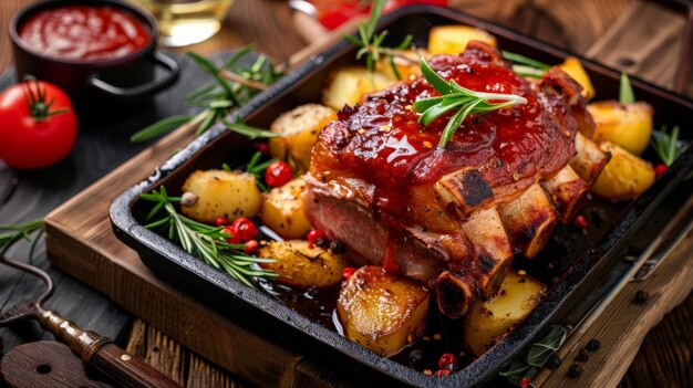 Carne de cerdo en alemán con salsas deliciosa comida