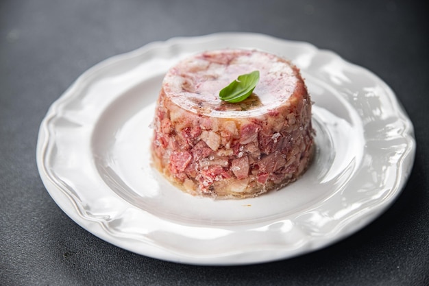 Carne de cerdo en jalea, producto de carne de res listo para comer, comida saludable