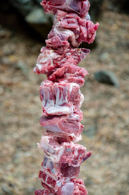 Carne de cordero cruda cocina de barbacoa cocción de carne fresca fuego limón especias naturaleza kebab carne de res comida