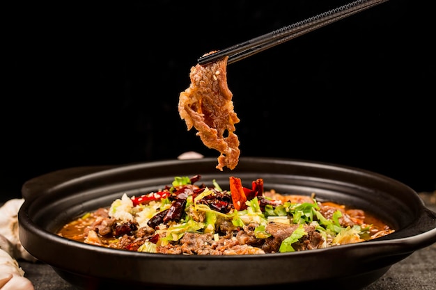 Carne cozida com cozinha chinesa de Sichuan