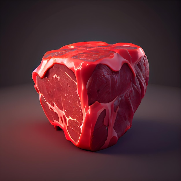 Carne crua com especiarias e ervas em uma renderização 3d de fundo escuro