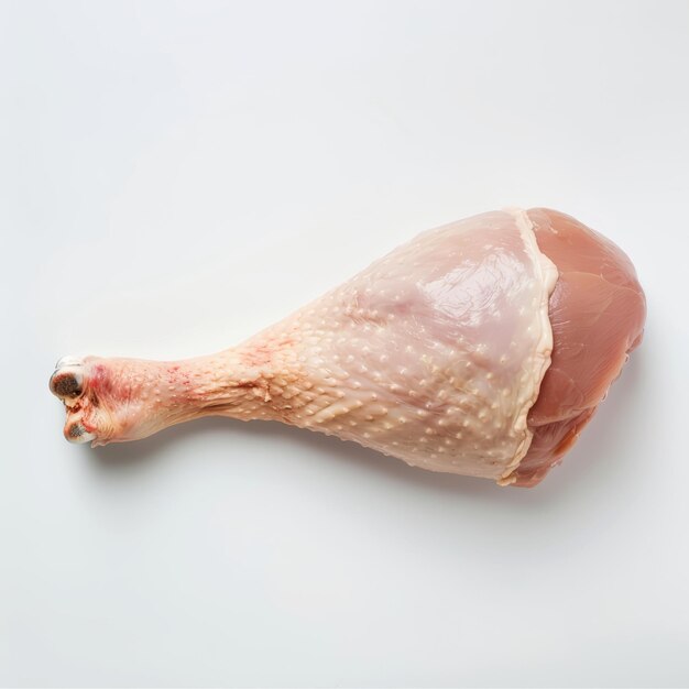 Carne crua de coxa de frango em fundo branco