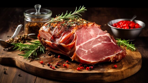 carne cruda con especias en una mesa de madera