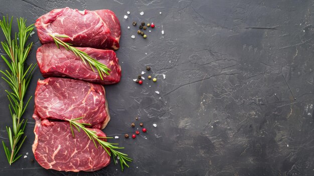 Carne cruda con hierbas y especias sobre un fondo negro