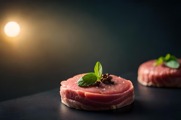 Foto carne cruda con hierbas y especias en superficie oscura