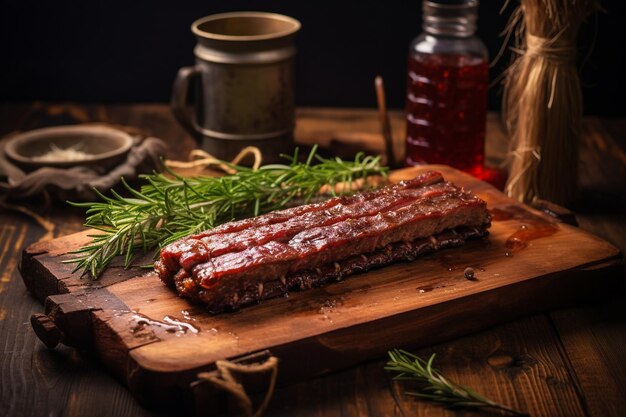 Foto carne cruda de rata almizclada con hierbas silvestres