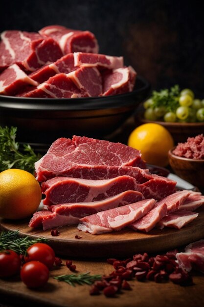 Foto carne cruda en una tabla de cortar