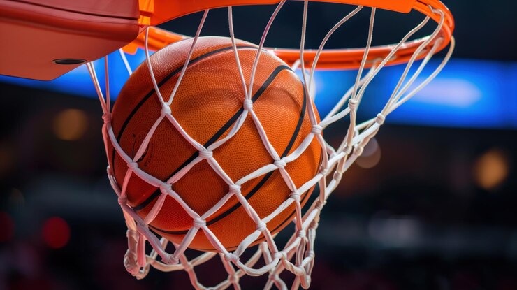 Foto carne de basquetebol no cesto