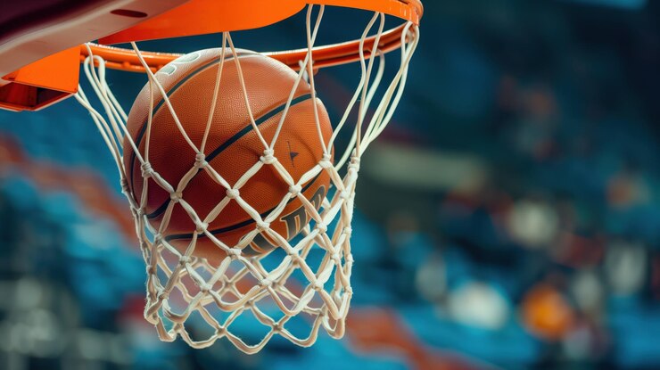 Foto carne de basquetebol no cesto
