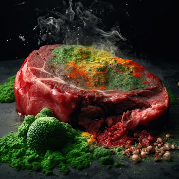 Carne de bife contaminada com bactérias