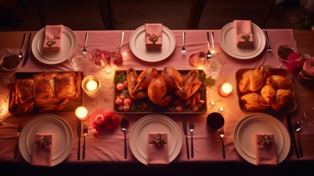 Carne de frango com um belo cenário na mesa