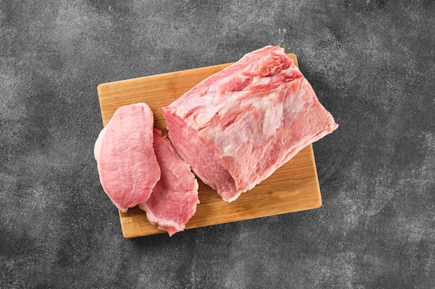 Carne de porco crua Grande pedaço de lombo de porco cru fresco Vista superior