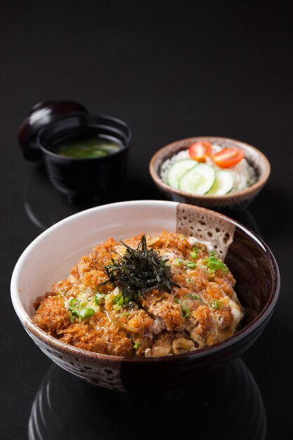 Foto carne de porco frita japonesa e arroz