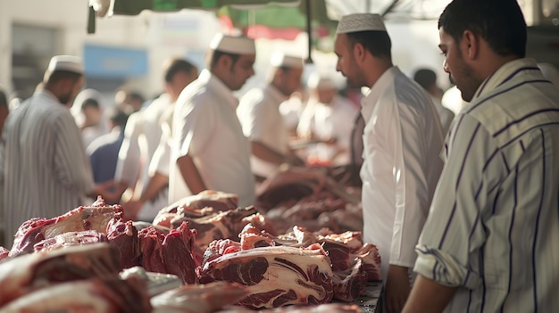 Carne de vaca crua que é fresca durante o feriado islâmico de Eid AlAdha