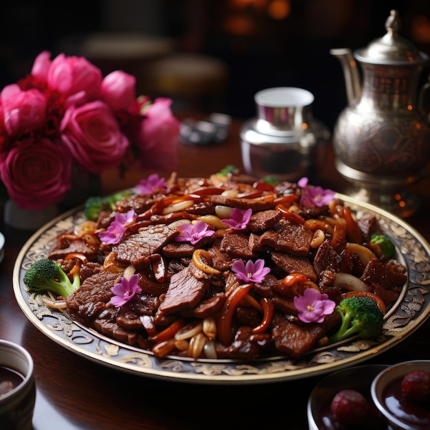 Carne de vaca de Sichuan e brócolis Carne de bovino frita com brókolis Cozinha chinesa