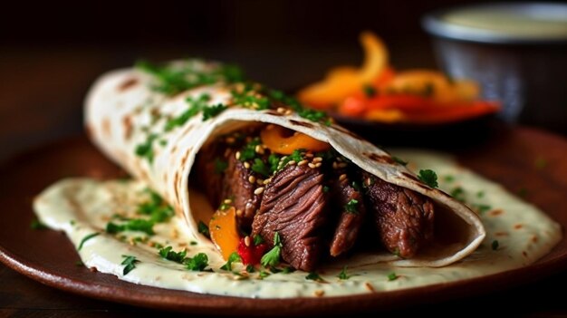 Carne de vaca Shawarma com hummus